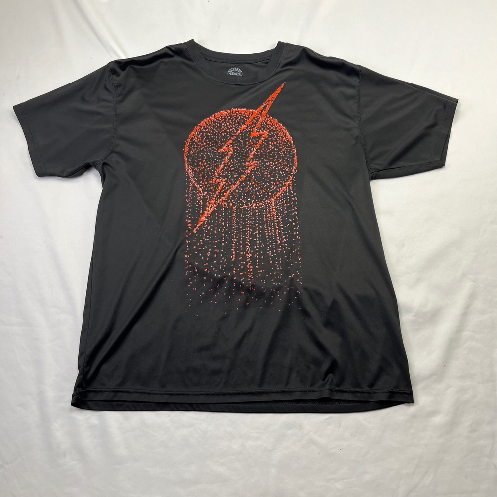 DC Comics The Flash Mens Black Performance Graphic T-Shirt Large L Red Bolt Logo
